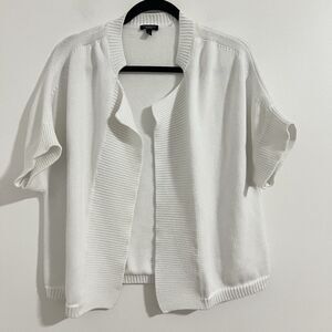Talbots Cardigan Size L White Open Knit Sweater Short Dolman Sleeve Preppy Top